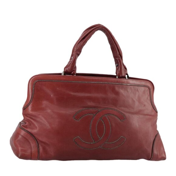 CHANEL COCO Mark Hand Bag Leather Red Silver CC Auth - Picture 1 of 16